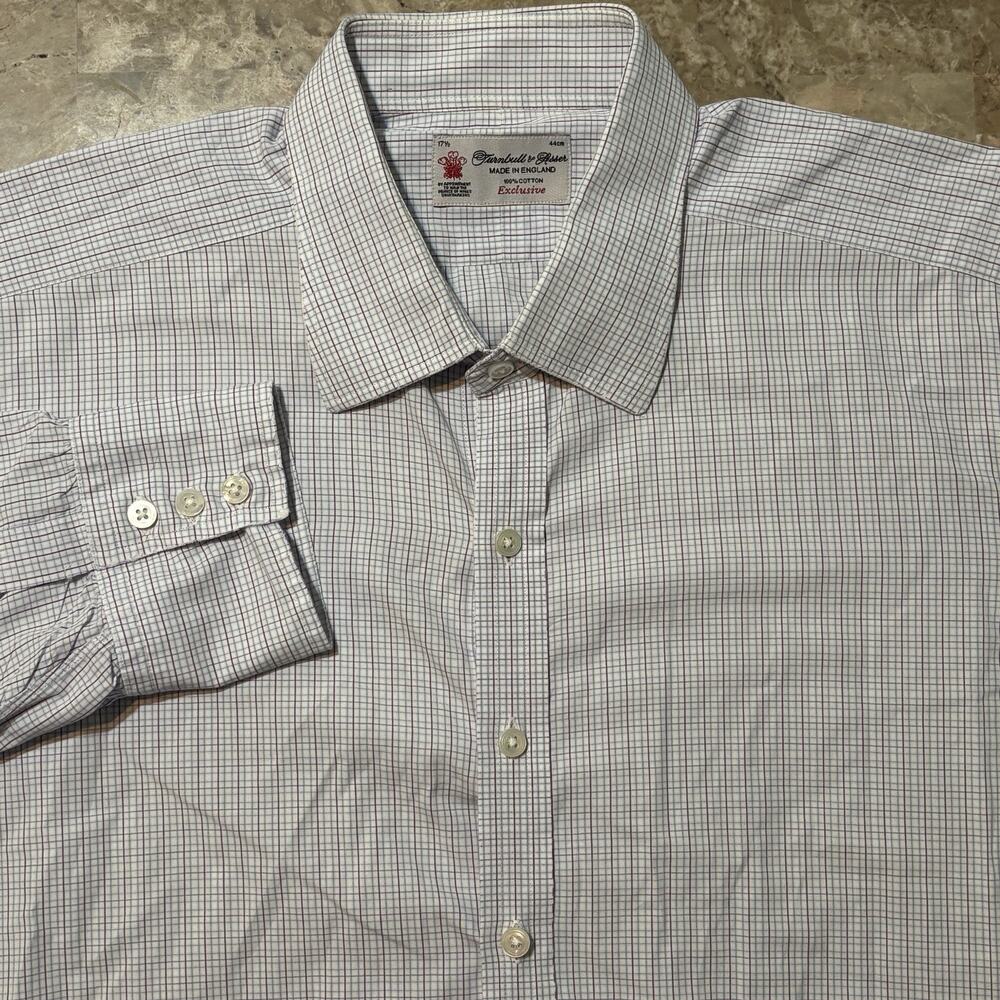 Turnbull & Asser Shirt Mens 17.5 44 White Check Long Sleeve Button Exclusive